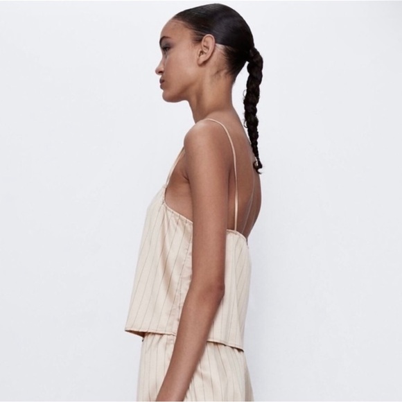 NEW ZARA STRIPED SATIN CROP TOP - Picture 3 of 8